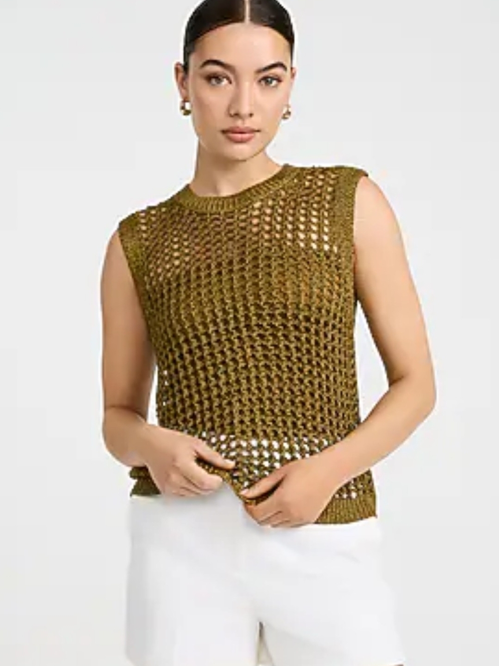 NWT Express Open Stitch Crew Neck Sleeveless Sweater Tank - Tobacco